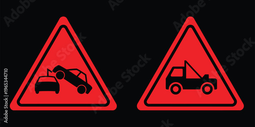 Car, towing icon set featuring tow truck, breakdown recovery, roadside assistance, and vehicle removal symbols, modern flat vector illustration collection for automotive services, 