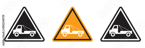 Car, towing vector icon collection with tow truck and vehicle recovery symbols, representing roadside assistance, breakdown support, and vehicle removal, clean modern flat vector design