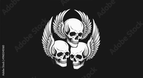 Three winged skulls on a black background