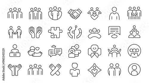 Minimal Society and Teamwork Line Icon Set Community, Collaboration and People