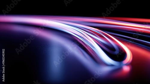 Abstract flowing lines of light with vibrant purple and red hues on a dark background