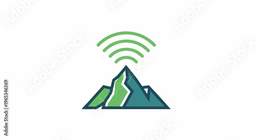 Stylized mountain peak with green signal waves emanating upwards