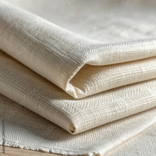 Folded Cream Colored Textured Fabric Close Up Macro View Soft Light