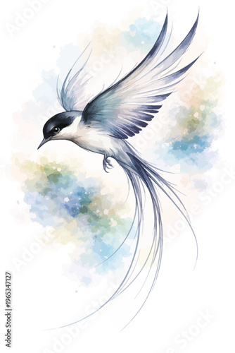 Charming watercolor illustrations of various small birds posed naturally on white background with garden bird with perching bird