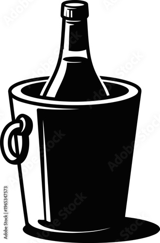 Wine bottle chilling in ice bucket beverage container cooling, party celebration, luxury drink concept