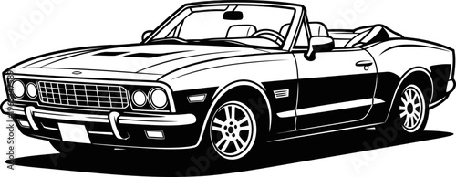 Classic convertible car with open roof, vintage vehicle design, luxury automobile silhouette in black and white