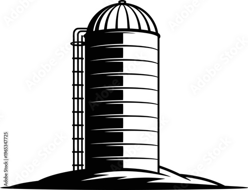 farm silo with ladder on hill agricultural grain storage tower, rural farming structure