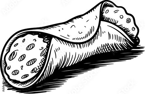 Italian salami wrap sliced, hand drawn deli meat charcuterie illustration