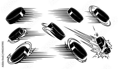 Dynamic hockey puck motion vector set speed lines energy trails