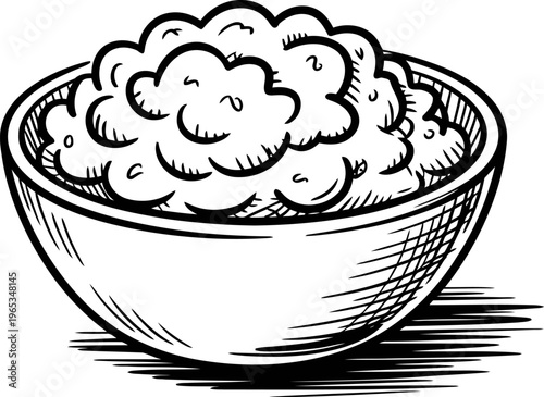 Bowl of mashed potatoes creamy texture, serving dish with smooth and fluffy mashed side dish