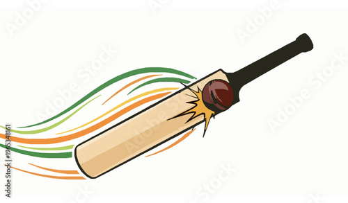 Cricket bat hitting ball vector speed lines motion sports illustration