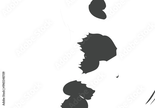 Abstract organic shapes with rough edges in black and white, modern graphic element, rough texture, white background