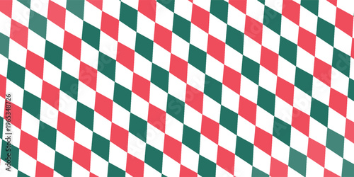 Natal rhombus pola mulus. Warna merah dan hijau, campuran kain dengan garis emas. Argyle pola berlian geometris. Pembungkus abstrak Natal bg. Ilustrasi vektor diisolasi pada latar belakang putih.