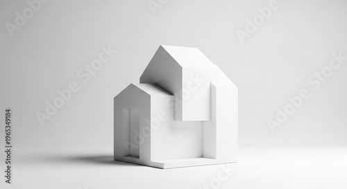 Minimalist White 3D Architectural Model of a Modern House, Real Estate and Property Development Concept