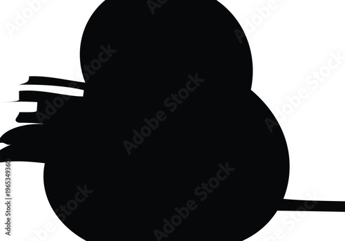 Abstract black blob shape with paint brush strokes on white background, graphic design element, paint stroke, organic shape