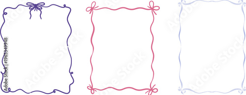 Elegant set of three hand-drawn doodle frames with bows and swirls, perfect for invites.
