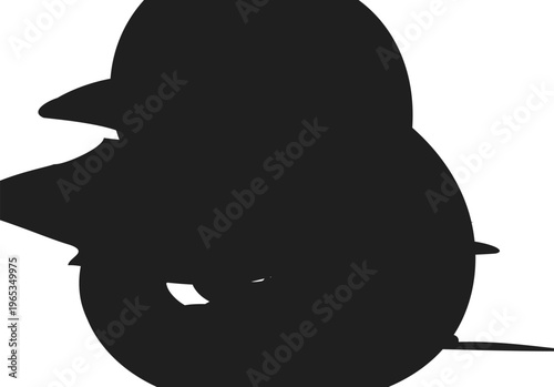 Black silhouette of a small bird with a large beak and round body with white background