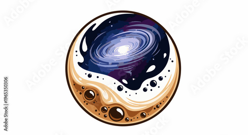 Swirling galaxy in coffee cup with foam and bubbles