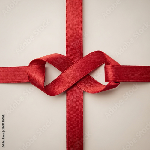 Red Satin Ribbon Tied in Infinity Loop Knot - Elegant Concept for Eternal Love, Luxury Gift, and Wedding Celebration