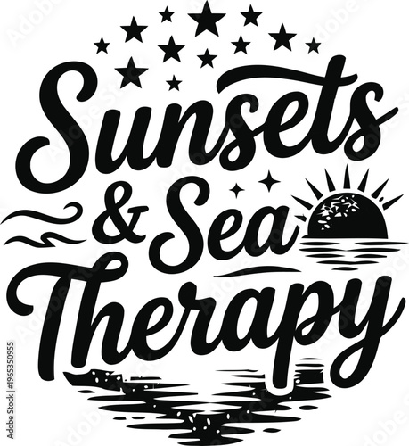 Sunset and sea therapy logo featuring coastal and sailing elements
