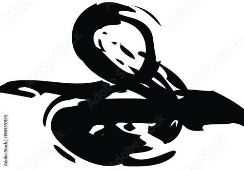 Abstract black brush stroke serpent silhouette on white background, artistic symbol, graphic resources