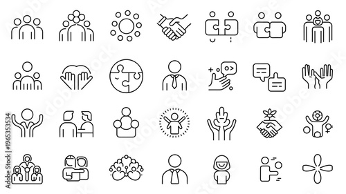 Minimal Society and Teamwork Line Icon Set Community, Collaboration and People