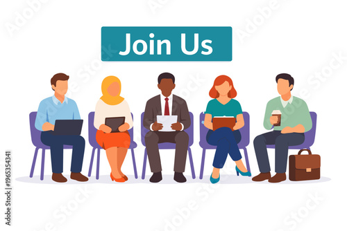 Diverse group of people waiting for job interview opportunity.