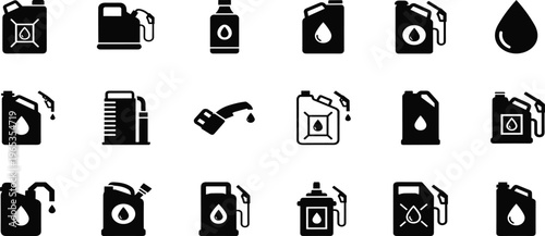 The icons depict various oil cans and fuel gauges on a white background.