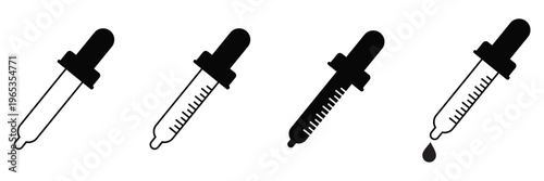 Eye Dropper Icon Set in Line, Solid and Flat Styles Vector for Medical, Pharmacy and Healthcare Design