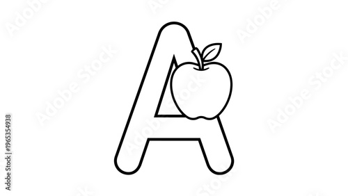 Alphabet A for Apple Coloring Page Kids Educational Worksheet