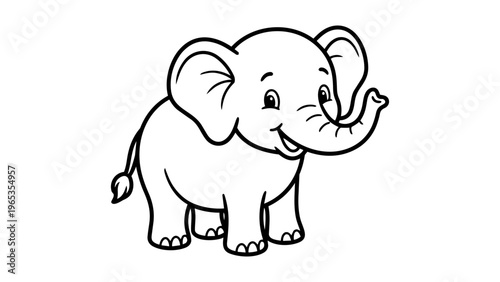 Cute Elephant Coloring Page for Kids Simple Outline Drawing Worksheet