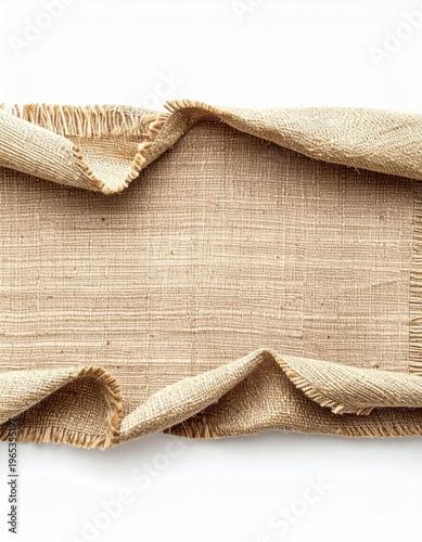 Burlap Fabric Border on White Background with Natural Light and Rough Texture