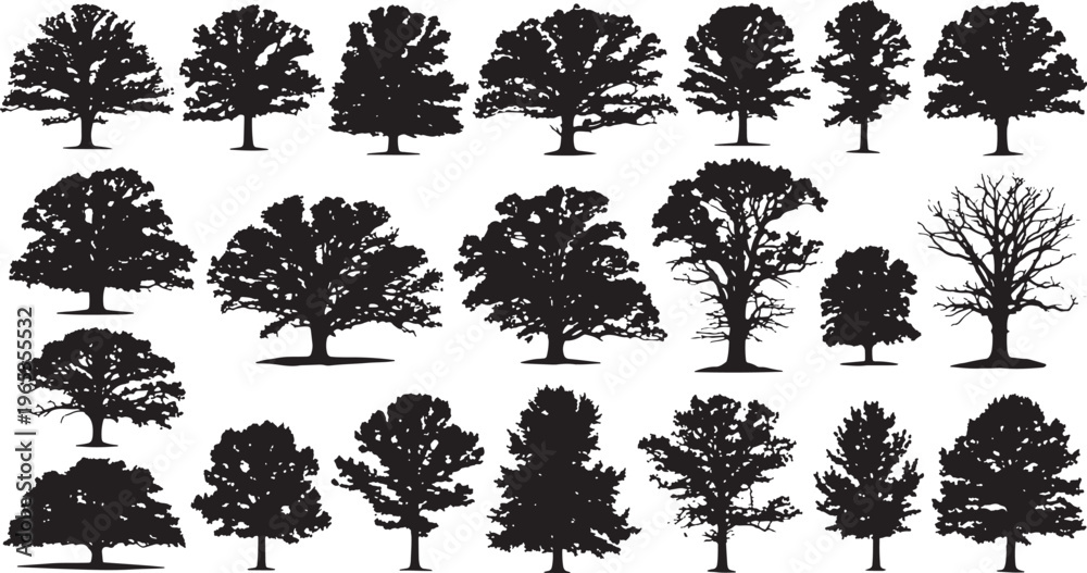 Fototapeta premium set of 30 diverse tree silhouettes flat design vector illustration