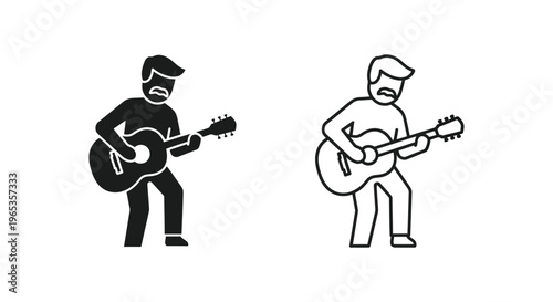 Guitar player silhouette and line art Vector