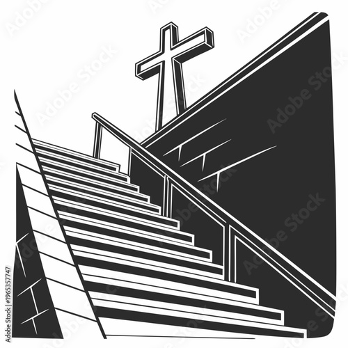 A staircase with a cross at the top
