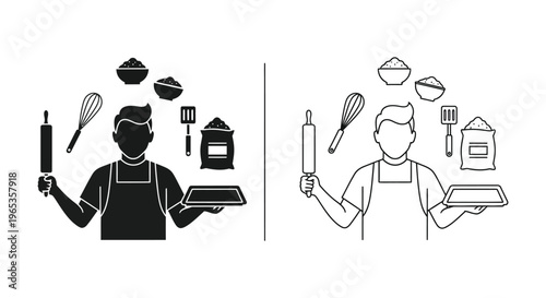 Baker illustrations black and white vector Vector