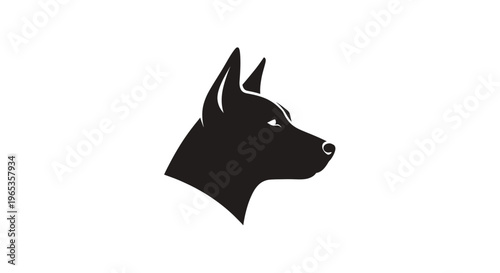 Black silhouette of a dog's head in profile, alert and loyal, graphic illustration.