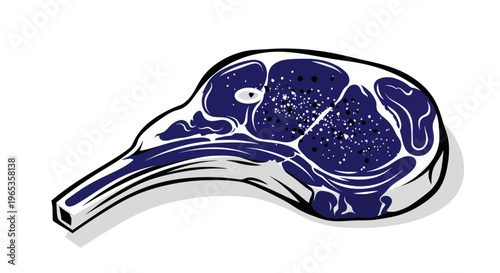 Raw Beef Steak on the Bone, Seasoned with Pepper, Isolated