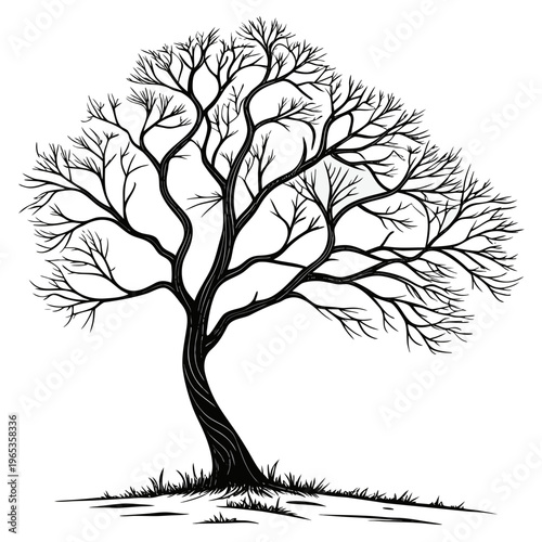 A bare tree with a wide spreading canopy