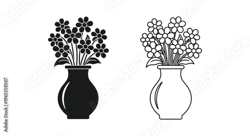 Black and white vase with flowers line art illustration Vector