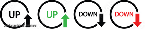 Up and Down Arrow Circular Loop Icons Set, Growth and Decline Symbol, Trend Direction Vector Illustration