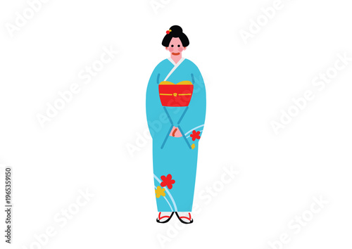 日本の伝統的な着物を着た女性のイラスト
