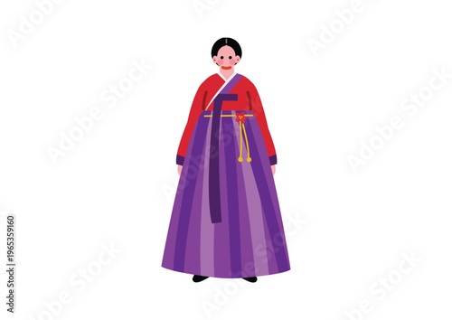 韓国の伝統的な民族衣装を着た女性のイラスト