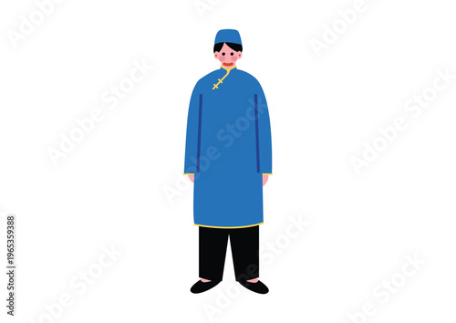 ベトナムの伝統的な民族衣装を着た男性のイラスト