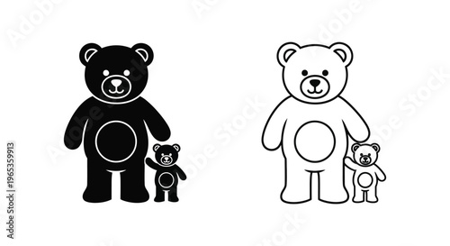 Cute teddy bear family line art illustration Vector