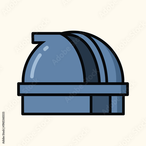 A simplified, cartoon illustration features a light blue observatory dome atop a matching base, with a dark outline. It's on a cream-colored background