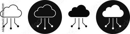 Multiple cloud technology symbols illustrate data connection and digital infrastructure concepts