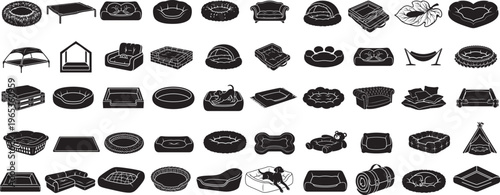 Dog Bed Silhouette Vector Bundle with Pet Cushion and Basket Icons