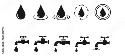 Water droplets and faucets illustrations