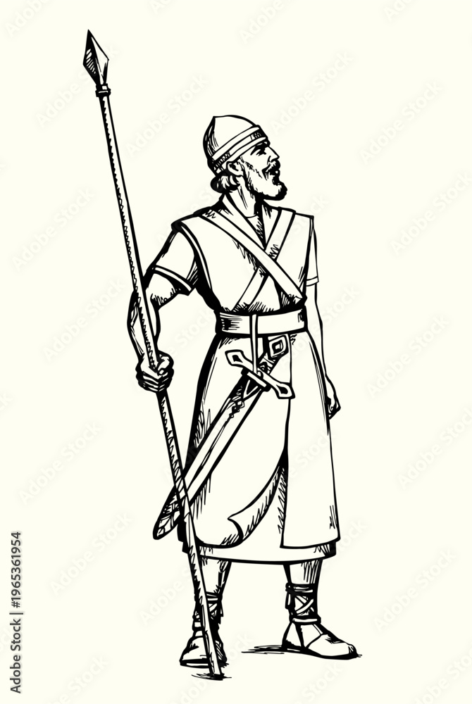 Naklejka premium Vector illustration of a man with a spear.